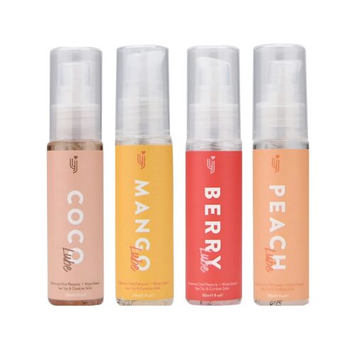SweetTemptation – Flavoured Lubricant Lovers Kit (4x30ml) from SweetTemptation.nl features four water-based lubes in Coco, Mango, Berry, and Peach—each in a color-coded bottle with clear cap for playful variety.