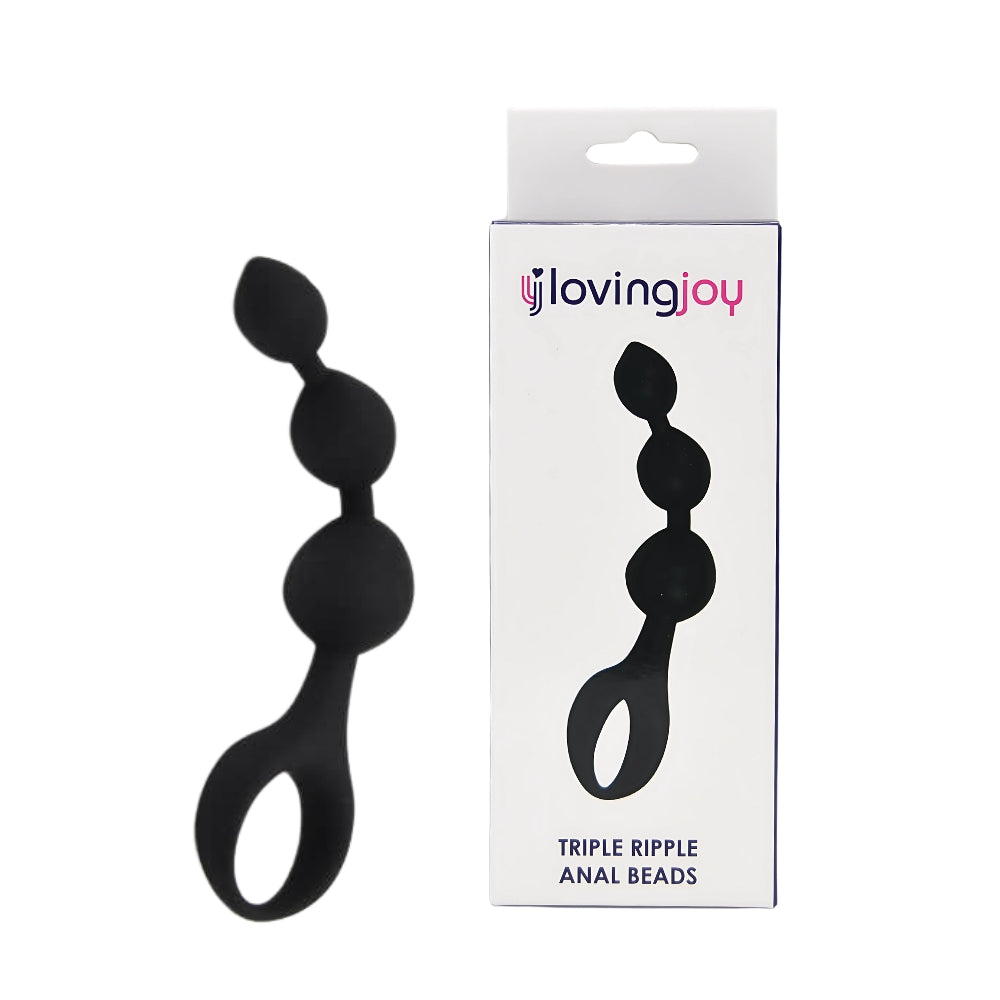 The SweetTemptation – Triple Motion Wellness Massager by SweetTemptation.nl is shown with its box. This compact silicone toy features three graduated beads for enhanced pleasure and comfort, complete with a looped handle for easy use.