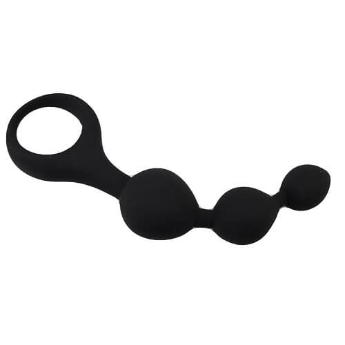The SweetTemptation – Triple Motion Wellness Massager by SweetTemptation.nl features three black silicone beads and a looped handle, offering targeted pleasure in a compact, elegant design—perfectly displayed against a white background.