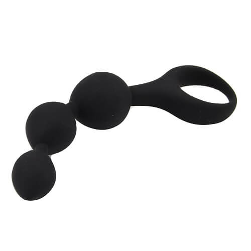 The SweetTemptation – Triple Motion Wellness Massager from SweetTemptation.nl features black silicone anal beads with three graduated spheres and a looped handle, designed to enhance intimate wellness and relieve tension.